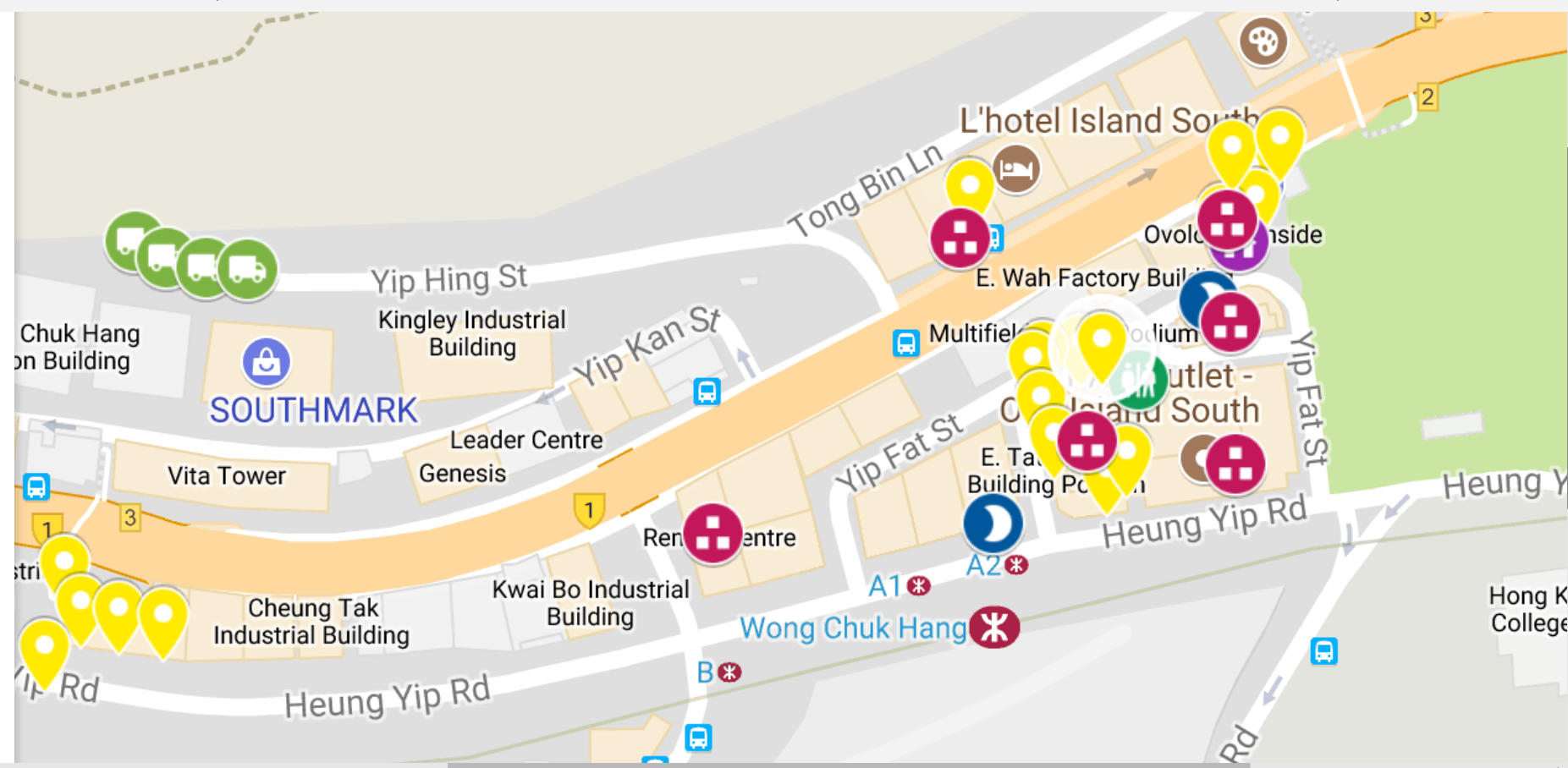 Map of street art in Wong Chuk Hang